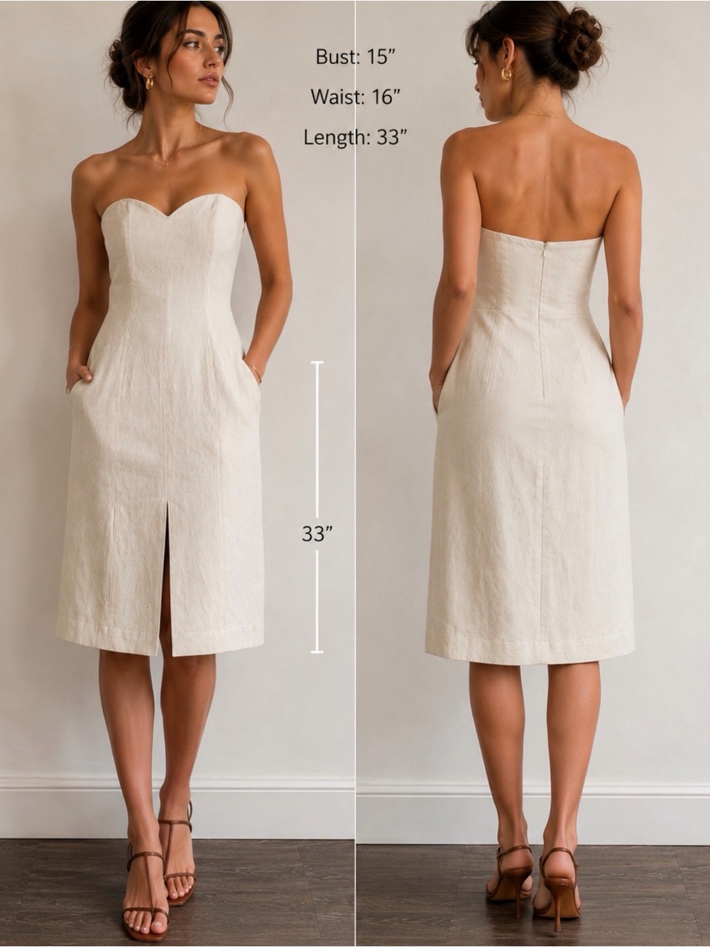 Mara Hoffman strapless slit linen dress size 4 flawed